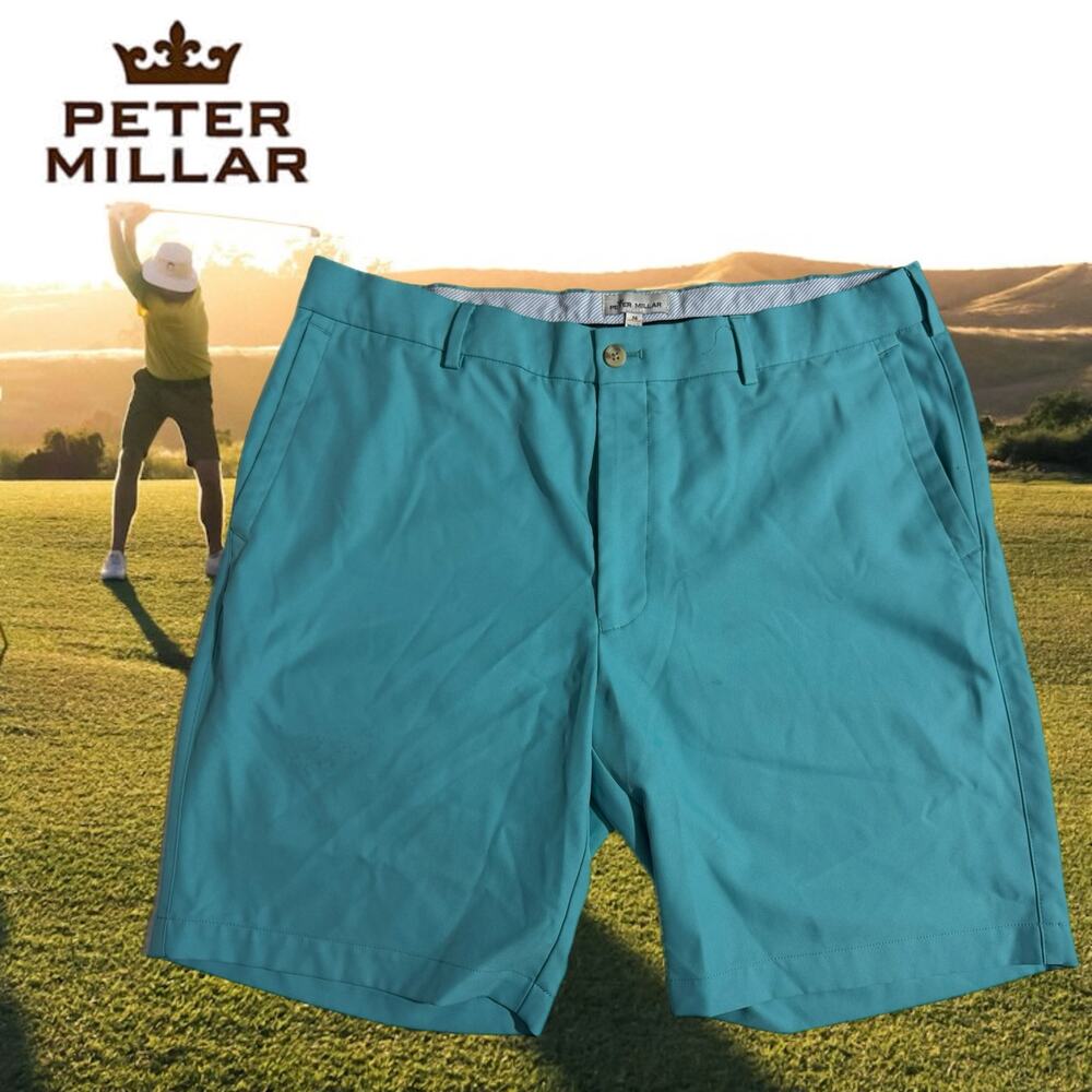 Peter Millar Aqua Blue Golf Shorts Size 36 w/ 9 Inch Inseam